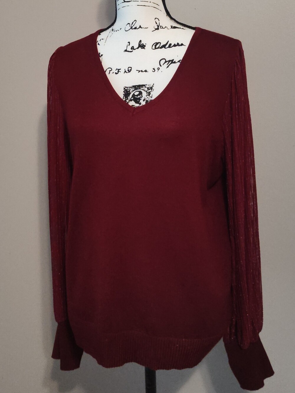 Women's Burgundy V-Neck Lightweight Knit Sweater